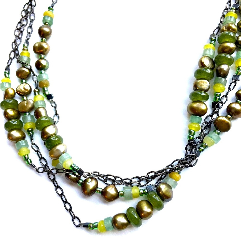Silpada Sterling Silver Freshwater Pearl Green Jade Aventurine Beaded Necklace